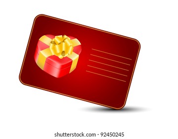 vector heart-shaped present box with golden bow, may e used as a Saint Valentine's greeting card