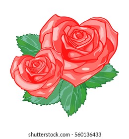 Vector heart-shaped roses isolated on white