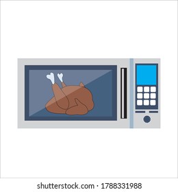 vector Calentar el pollo marrón en el microondas.