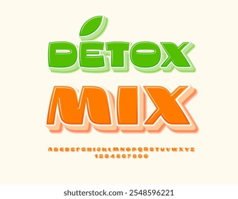 Vector heathy sign Detox Mix with 3D Orange Font. Set of Bold Alphabet Letters and Numbers