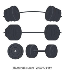 Vector Heavy Black Dumbbells Gym Equipment. Sports Equipment Design.