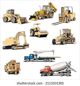 vector heavy equipment variants for construction, good for advanced construction designs