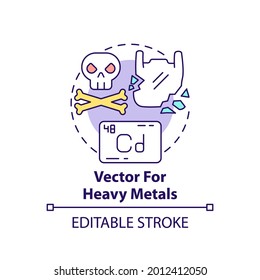 Icono de concepto de vectores para metales pesados. Ilustración de la idea de efectos sobre la salud de los microplásticos. Efectos perjudiciales para la salud. Dibujo de color RGB con contorno aislado del vector. Trazo editable