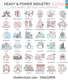 Vector Heavy and Power industry color line outline icons for apps and web design. Heavy Power industry icons.