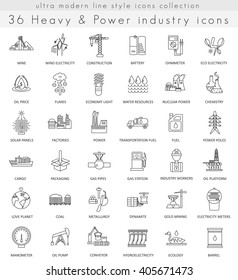 Vector Heavy And Power Industry Ultra Modern Outline Line Icons For Web And Apps.