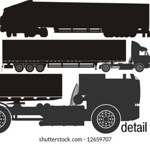 Vector heavy semi-truck silhouettes set