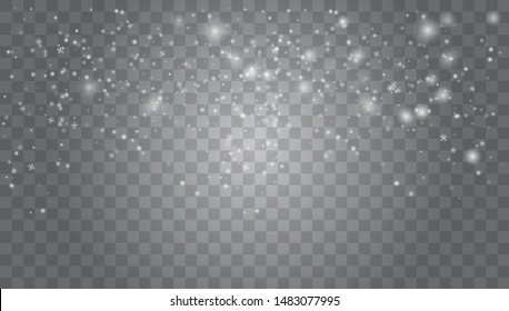 Vector heavy snowfall, snowflakes in different shapes and forms. Snow flakes, snow background. Falling Christmas Shining transparent beautiful, little snow