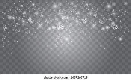 Vector heavy snowfall, snowflakes in different shapes and forms. Snow flakes, snow background.