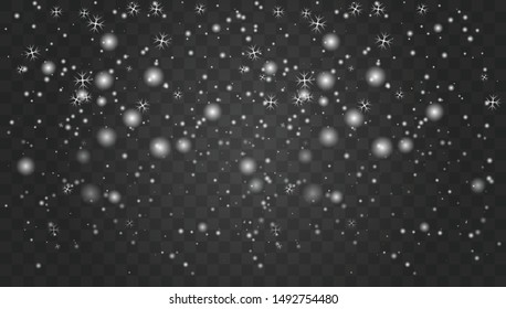 Vector heavy snowfall, snowflakes in different shapes and forms. Snow flakes, snow background. Falling Christmas Shining transparent beautiful. Vector illustration eps10