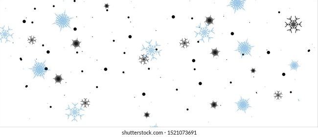 Vector heavy snowfall, snowflakes in different shapes and forms. Many white cold flake elements onwhite and   blue background. White snowflakes flying in the air. Snow flakes, snow background.