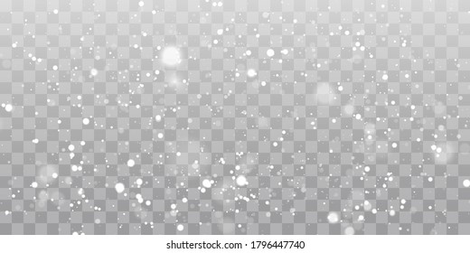 Vector heavy snowfall, snowflakes in different shapes and forms. Snow flakes, snow background. Falling Christmas.