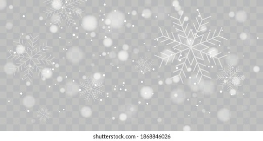 Nevada vectorial pesada, copos de nieve de diferentes formas y formas. Escamas de nieve, fondo de nieve. La Navidad en decadencia