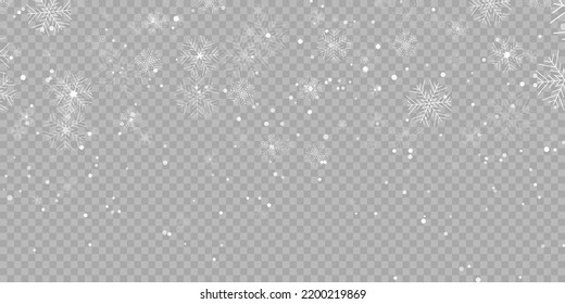 Vector heavy snowfall, snowflakes in different shapes and forms. Snow flakes, snow background. Falling Christmas. Stock royalty free vector illustration. PNG