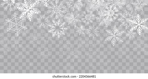 Vector heavy snowfall, snowflakes in different shapes and forms. Snow flakes, snow background. Falling Christmas. Stock royalty free vector illustration. PNG	