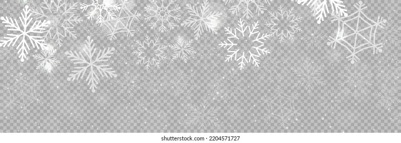 Vector heavy snowfall, snowflakes in different shapes and forms. Snow flakes, snow background. Falling Christmas. Stock royalty free vector illustration. PNG	