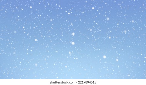 Vector heavy snowfall, snowflakes in different shapes and forms. White cold flake element on blue background. Snow flakes, snowy backdrop. White snowflakes flying in the air