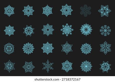 Vector heavy snowfall, snowflakes in different shapes and forms. Snow flakes, snow background. Stock royalty free vector illustration. Snow falling, winter, snowflake icon, icon set, vector, illustration, pattern. 