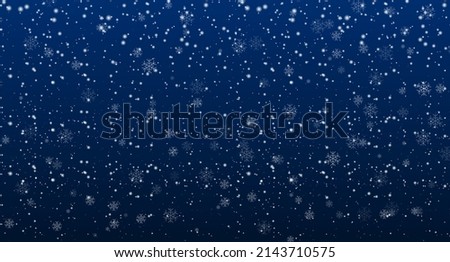Vector heavy snowfall. Snowflakes in different shapes and forms. White snowflakes flying in the air. Snow flakes. Snow background