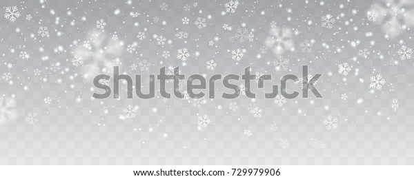 Vector heavy snowfall, snowflakes in\
different shapes and forms. Many white cold flake elements on\
transparent background. White snowflakes flying in the air. Snow\
flakes, snow\
background.