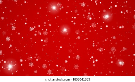 Nevada vectorial pesada, copos de nieve de varias formas y formas. Muchos elementos de copos fríos blancos con fondo rojo festivo. Los copos de nieve blancos vuelan en el aire. Escamas de nieve, fondo nevado. EPS vectorial 10