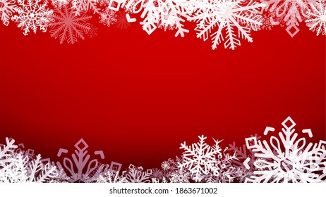 Vector Heavy Snowfall, Snowflakes in Various Shapes and Forms. Many White Cold Flakes Elements Onfestive Red Background. White Snowflakes Fly in The Air. Snow Flakes, Snowy Background. Vector EPS 10
