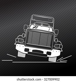Vector heavy truck front icon isolated on black background