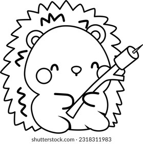 a vector of a hedgehog in black and white coloring