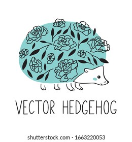 Vector hedgehog. cute logo icon. Natural cosmetics, care for nature. Flowers and wildlife, harmony