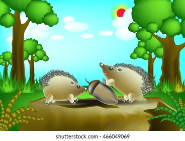 Vector Hedgehog in the forest.