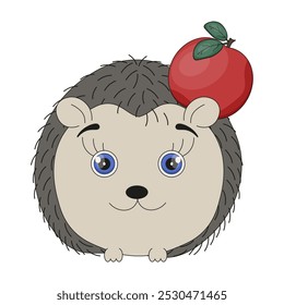 Vector hedgehog and red apple isolated transparent background. Cute flat hedgehog template design can used textile fabric wall decor. Design t-shirt print. EPS 10