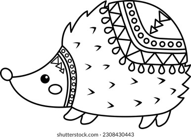 a vector of a hedgehog in tribal style in black and white coloring