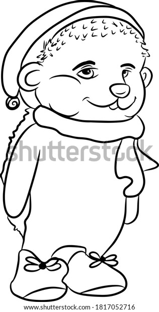 帽子とスカーフをかぶったベクターハリネズミ 漫画のかわいい幸せな白いハリネズミがにこにこしている 秋のキャラクターハリネズミ ラインアート 子ども向けの白黒イラスト 子のカラーリングページ のベクター画像素材 ロイヤリティフリー