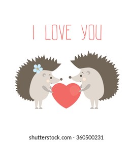 vector hedgehogs couple in love. Valentines day greeting card
