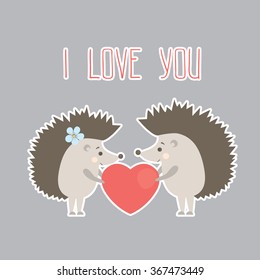 vector hedgehogs couple in love. Valentines day greeting card