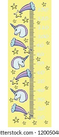 Vector height gauge for children. Cartoon unicorns, rainbow, comets, stars. 