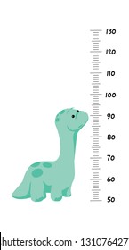 Vector height wall chart decorated with cartoon dinosaur - brontosaurus, or diplodocus with tall neck - and numbers. Illustration in flat style for children growth measure, gift for baby birth, shower