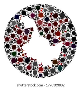 Vector Heilongjiang Province map collage of flu virus. Infection attacks the quarantine territory from out space. Stencils circle Heilongjiang Province map collage composed with infection icons.