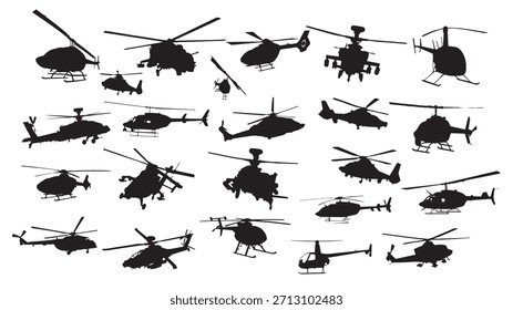 Helicóptero de Vector detallado siluetas colección