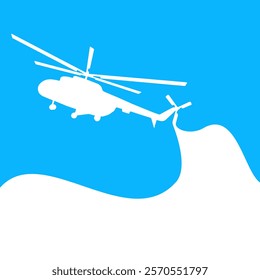 Vector helicopter illustration in blue shades and outline, representing modern air travel and transport ideas created for aviation, transport, and background design needs.