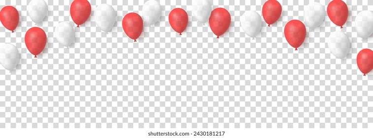 Vector helium balloons png. Red and white helium balloons. Decoration, holiday decor. PNG.
