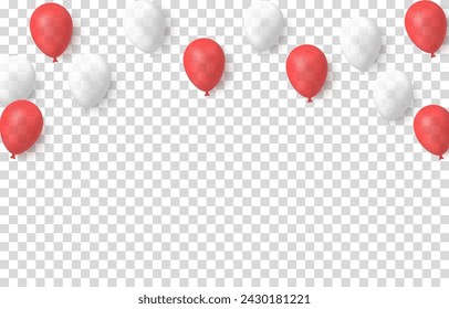 Vector helium balloons png. Red and white helium balloons. Decoration, holiday decor. PNG.