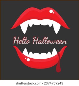 Vector of Hello Halloween sexy dracula mouth with blood dropping design