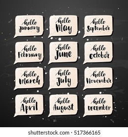 vector hello months of the year.   January February March April May June July August September October November December