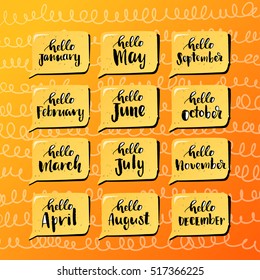 vector hello months of the year.   January February March April May June July August September October November December