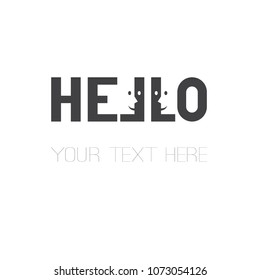 Vector hello smooth rectangular grey lettering word design with smiling faces great for your blog, website, t-shirt, greeting card, poster and other