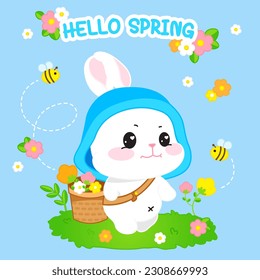 vector hello spring background with a little bunny	