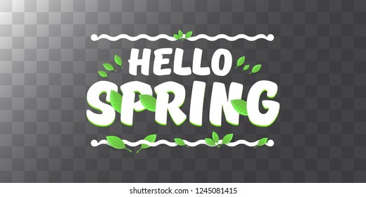 vector hello spring cut paper horizontal banner with text and flowers. hello spring slogan or label isolated on transparent background