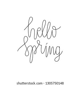 Vector Hello Spring Hand Lettering. Modern Hand Drawn Calligraphy