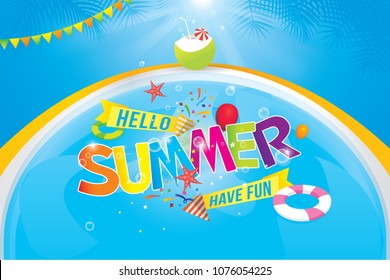 Vector hello summer background design for summer party poster, banner, postcard. Vector illustration