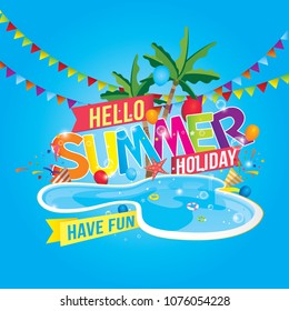 Vector hello summer background design for summer party poster, banner, postcard. Vector illustration